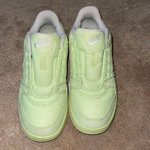 Nike Air Force ones highlighter green worn twice. Missing laces